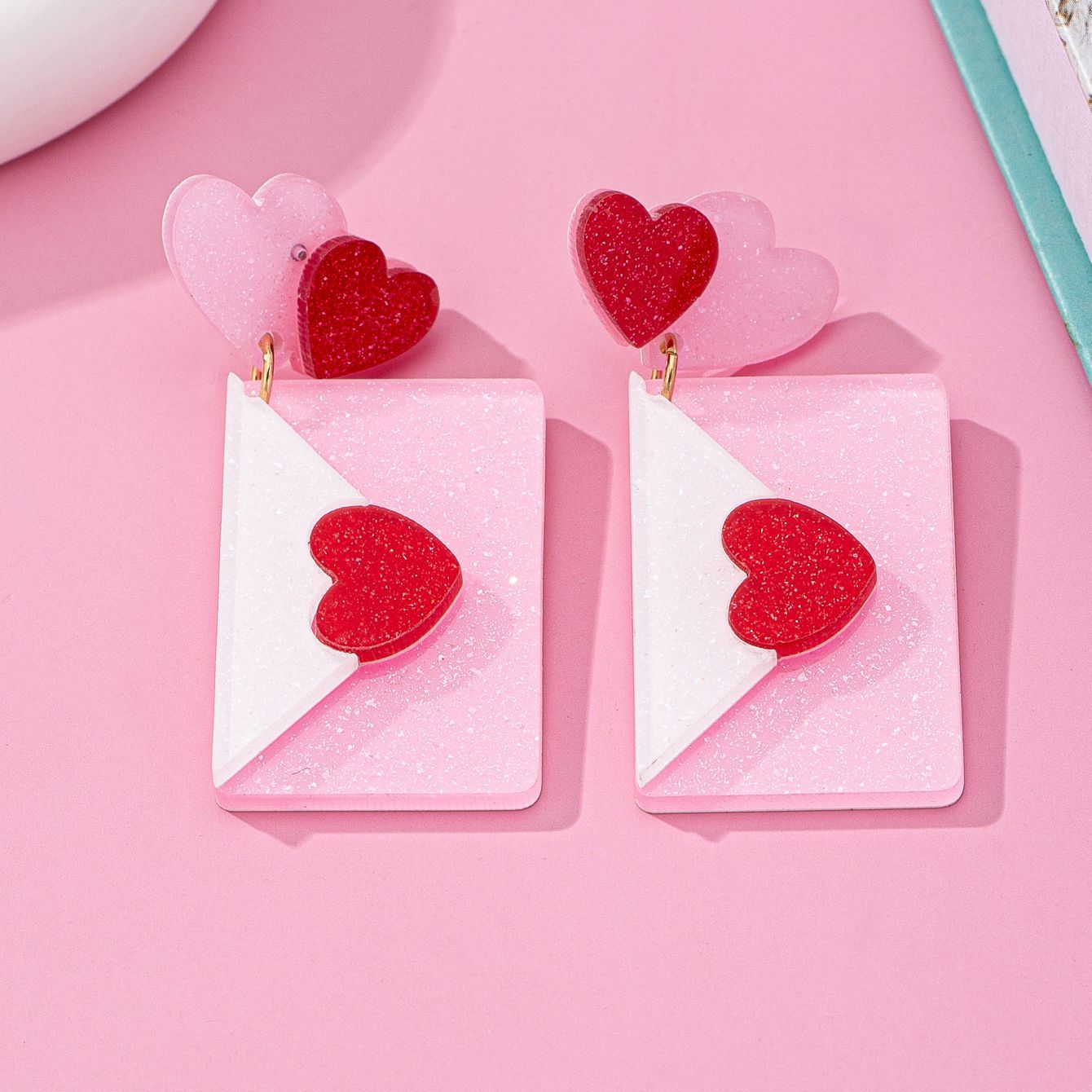 Fashion Valentine's Day Acrylic Love Envelope Earrings