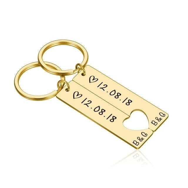 Customized Couples Keychain Boyfriend Girlfriend Keyring Husband Anniversary Valentine Day Gift