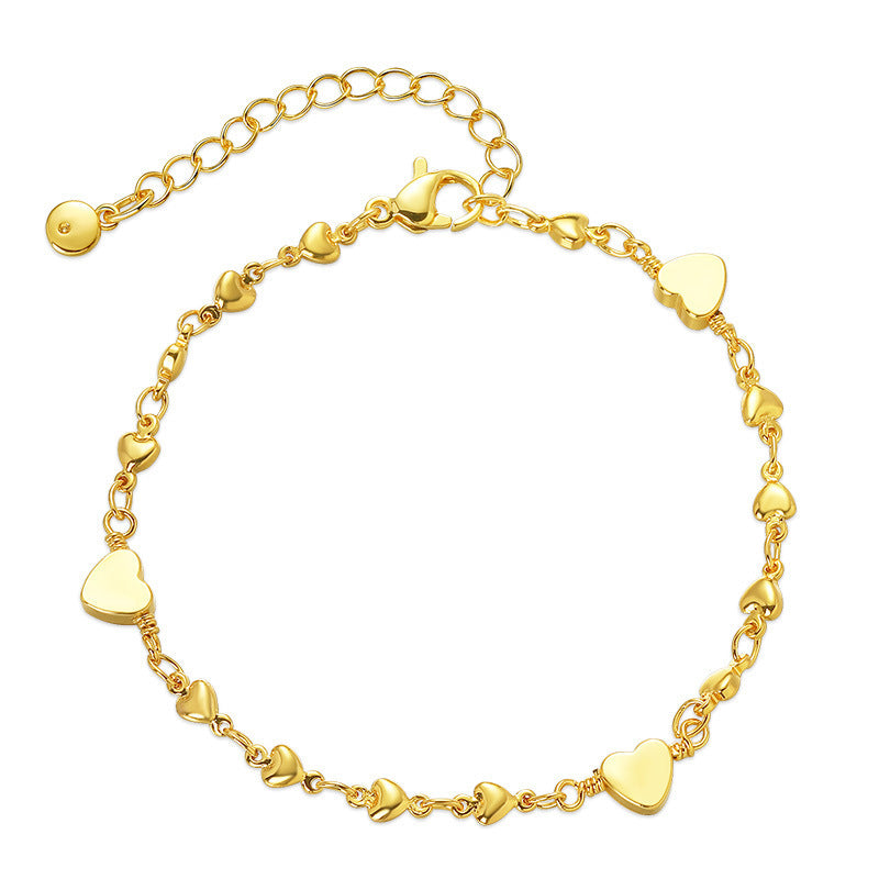 Copper Chain Sweet 18K Gold Plated Love Heart Accessories Bracelet