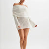 Women's Hollow-out Long-sleeved Off-shoulder Dress Short Skirt